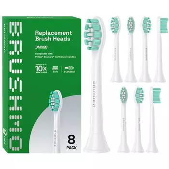 Совместимая щетка Brasmo для электрической зубной щетки Philips Sonicare, совместимая щетка для удаления зубного налета, тип Clean Plus Plaque Defense, стандартный размер 8