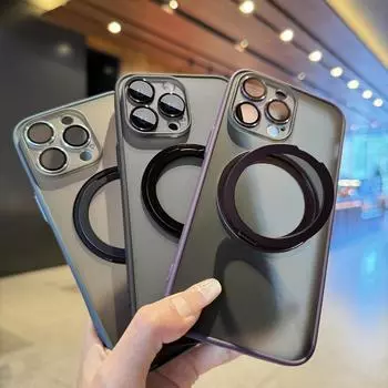 Совместимо с Apple 15 Pro Max: Подставка с вращением на 360°, магнитной присоской MagSafe, чехол с полной защитой iPhone 13 Pro Max чёрный