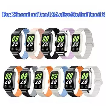 Совместимо с Redmi band 3 силиконовый защитный ремешок Xiaomi Smart Band 9 Active силиконовый магнитный ремешок чёрный