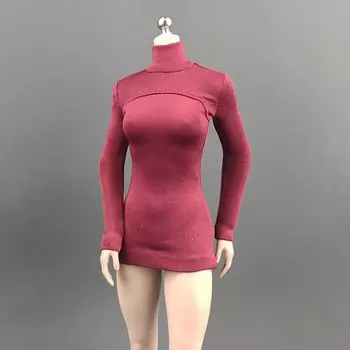 Совместимо с TBLeague и другими телами для масштабных фигурок YEESENYIYI Темно-красная длинная трикотажная рубашка с высоким воротником и бедрами не включает тело и