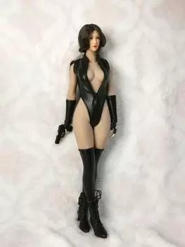 Совместимо с телом TBLeague для масштабной фигурки DMTOYS Красивый женский модный сексуальный черный кожаный комбинезон с высокими штанинами и чехлом для рук и ног