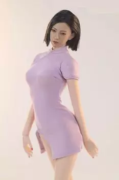 Совместимо с телом TBLeague для масштабной фигуры. Красивое сексуальное женское фиолетовое мини-платье, платье-ципао и комплект нижнего белья, штаны, голова и обувь не