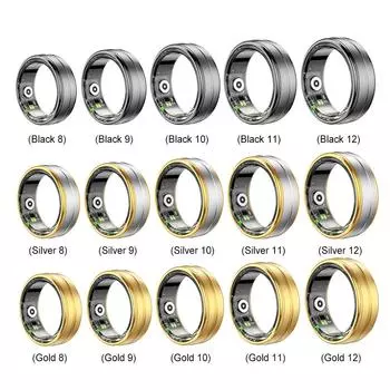 Совместимое с Bluetooth смарт-кольцо, носимый фитнес-трекер сна, мониторинг сердечного ритма, кислорода в крови, сна для женщин и мужчин 12 чёрный