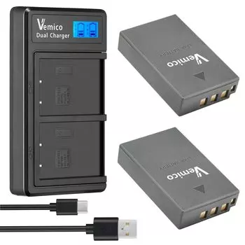 Совместимое зарядное устройство Vemico с ЖК-дисплеем Совместимые модели Mark 1 BLS-5/BLS-50 2*1150 мАч BLS5/BLS50/OM-D E-M10 III/Mark II/OM-D