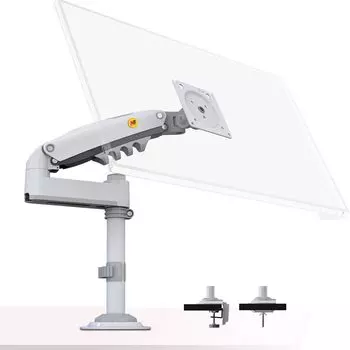 Совместимость кронштейна монитора с грузоподъемностью Одинарный кронштейн для дисплея Давление газа Совместимость с зажимом VESA Тип втулки Высота Угол управления кабелями белый