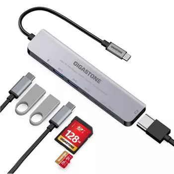 Совместимость с адаптером USB-концентратора C Gigastone Выходной порт HDMI PD 100 Вт Быстрая зарядка 2 порта Карта памяти MicroSD SD Оснащен сверхтонким совместимым 7 портами