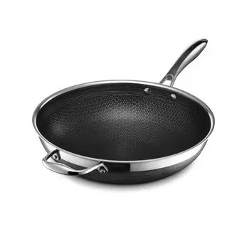 Совместимость с HexClad Hybrid Wok, гарантия прямых продаж, антипригарное покрытие [30 см] [Антипригарная обработка] Духовка/посудомоечная машина (только производитель, включено) [HexClad]