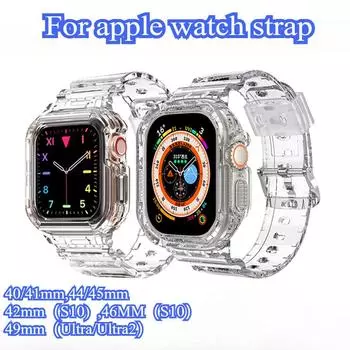 Совместимость с прозрачными ремешками Apple Watch, 49 мм, 46 мм, 45 мм, 42 мм, 41 мм, 44 мм, защитный чехол Jelly Sport Band для iWatch Utral 10 Series 987SE654 40/41mm прозрачный