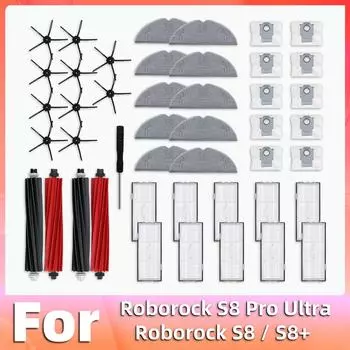 Совместимость с Roborock S8 / S8 Pro Ultra / S8+ Робот-пылесос Основная боковая щетка Фильтр HEPA Насадка для швабры Пылесборник Аксессуары Запасная часть