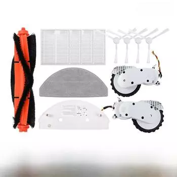 Совместимые аксессуары для робота-пылесоса Mijia Robot Vacuum Mop 3C: Ходовое колесо, основная боковая щетка и фильтр.