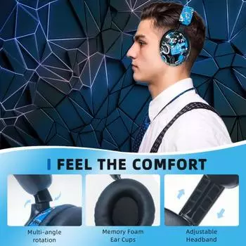 Совместимые с Bluetooth наушники с шумоподавлением, регулируемое оголовье, идеальная посадка, беспроводные наушники с низкой задержкой небесно-голубой