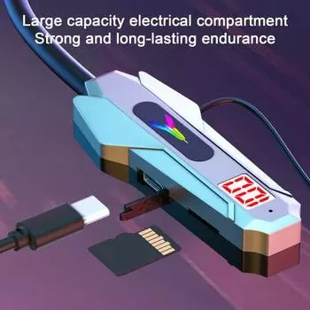 Совместимые с Bluetooth наушники со светодиодной подсветкой RGB, стабильной низкой задержкой, водонепроницаемые, с длительным временем воспроизведения, беспроводные стереосистемы чёрный