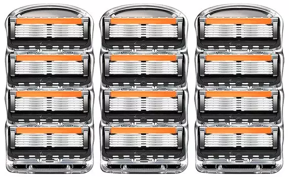 Совместимые сменные лезвия Gillette, ручная бритва, немецкое лезвие, острое, прочное, со смазывающей полоской, сменные 5-слойные (Сет 12)