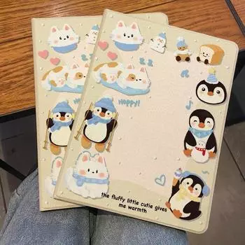 Совместимый чехол для iPad в стиле книги для Air5/4 10.9 Pro2024 11 Pro22/21/20 12.9 Gen10 10.9 Mini6/7 с рисунком мультяшных пингвинов iPad 2021 Gen910.2