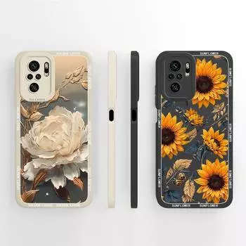 Совместимый чехол для Redmi Note 10 10S 10T 9 8 7 Pro Max 9S 9T 7S Note9 Note8 4G 5G Creative Sunflowers Soft Liquid Silicone Anti Slip для Redmi Bumper Redmi Note 10 4G
