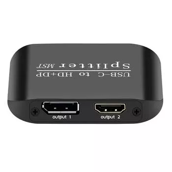 Совместимый HDMI-разветвитель 1 в 2 выхода USB C на HDMI+DP-разветвитель 4K 60 Гц MST SST Высокое качество видео чёрный