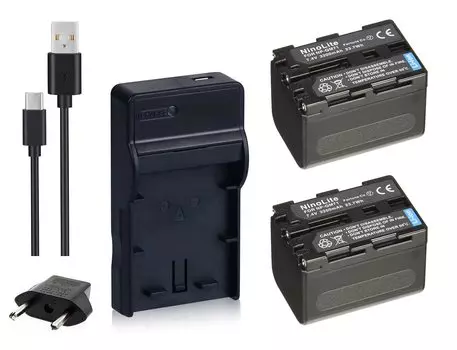 Совместимый комплект NinoLite из 2-х USB-зарядных устройств, совместимый с Sony dc01npqm71x2 из 4-х частей NP-QM71 + + вилка,