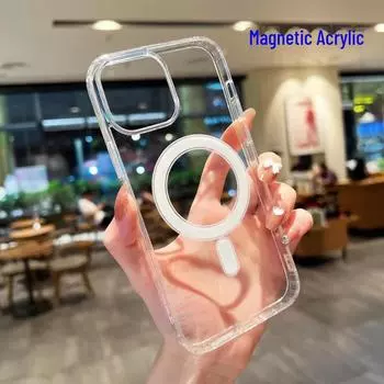 Совместимый магнитный чехол для Apple 16 Pro Max: 15 Акрил, 14 Прозрачный, 13 Два в одном, 12 Материал, 11XSM. 11promax прозрачный