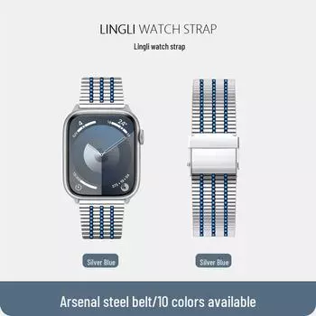 Совместимый ремешок из нержавеющей стали с двойной пряжкой для Apple iWatch, Huawei GT и других смарт-часов Huawei Interface width 22mm серебряный