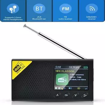 Совместимый с Bluetooth 5.0 цифровой радиоприемник DAB/DAB + и FM-радио для домашнего офиса 2,4-дюймовый ЖК-дисплей стереовыход динамик