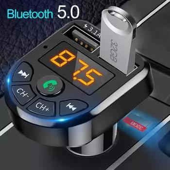 Совместимый с Bluetooth 5.0 FM-передатчик Автомобильный комплект MP3-модулятор Плеер Беспроводной Handsfree Аудиоприемник Двойное USB Быстрое зарядное устройство чёрный