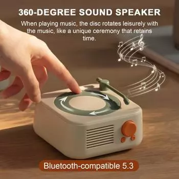Совместимый с Bluetooth 5.3 настольный динамик винтажный портативный плеер беспроводной проигрыватель пластинок встроенный микрофон стереодинамик белый
