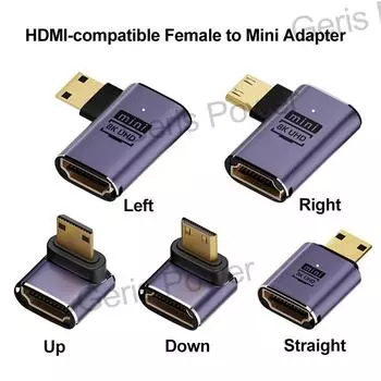 Совместимый с HDMI адаптер 90 270 градусов Прямоугольный конвертер «папа-мама» 8K HD Разъем Mini / Micro HDMI-совместимый удлинитель