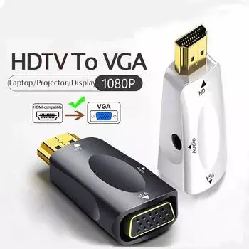 Совместимый с HDMI кабель-конвертер VGA, адаптер «папа-мама», разъем 3,5 мм, аудио, HD 1080p для ПК, ноутбука, планшета 0.5m and below чёрный