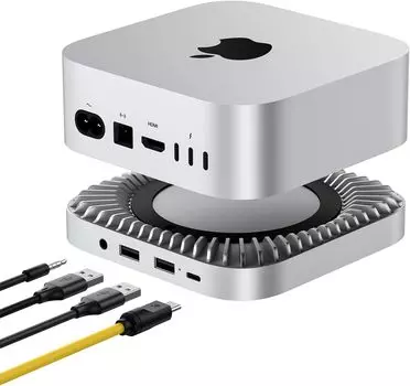 Совместимый с Mac Mini M4 концентратор RayCue SSD-концентратор Расширение HDMI 4K 60 Гц Порт данных Слот для карты Разъем для наушников Порт для Mac Mini pro 2024 [40 Гбит/с] USB-C 4-в-1