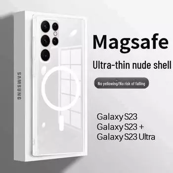 Совместимый с Magsafe прозрачный магнитный чехол с подушкой безопасности для Samsung S24 Ultra/S23 Ultra — тонкий, прочный, устойчивый к падениям Samsung S24