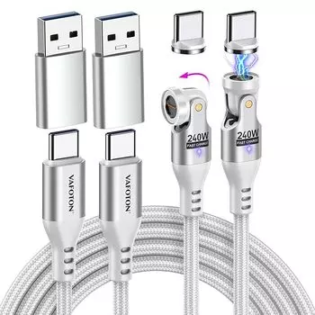 Совместимый с VAFOTON 240 Вт 9-контактный магнитный кабель для зарядки [1 м + 1,8 м] Вращение на 540 градусов 1 шт. 2 роли 5 А сверхбыстрая зарядка Возможна передача данных В комплекте