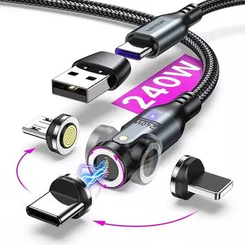 Совместимый с VAFOTON 240 Вт 9-контактный магнитный кабель для зарядки [1,8 м] Вращение на 540 градусов 3 роли в 1 5 А сверхбыстрая зарядка Возможна передача данных В комплекте