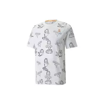 Совместная брендированная футболка Puma X Garfield Sport Life Series с круглым вырезом и принтом по всей поверхности, мужские топы, белые 534434-02 XS
