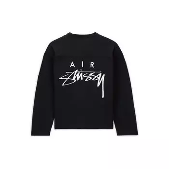 Совместная футболка Nike X Stussy FW23 с логотипом и сетчатым принтом с длинными рукавами, топы унисекс, черные FJ9165-010 XL