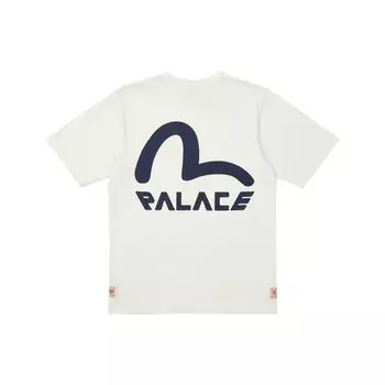 Совместная футболка Palace x Evisu с принтом чайки, круглым вырезом и короткими рукавами, топы унисекс, белые P21EVTS004 M