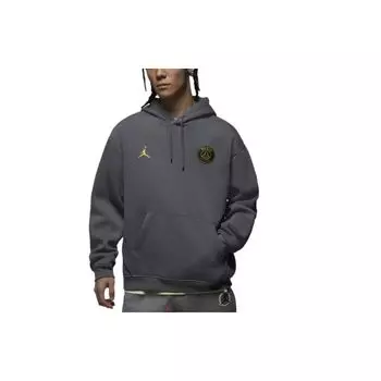 Совместная худи Jordan x PSG Paris Saint-Germain в полоску с золотым принтом и завязками, мужская толстовка светло-графитово-серого цвета DV0612-014 XS