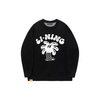 Совместная работа Li Ning X Steven Harrington, серия скейтбордов, свитшот с круглым вырезом и буквенным принтом, мужская толстовка, черный цвет, AMBT243-1 M