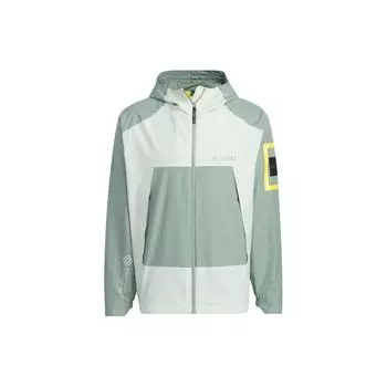 Совместный бренд Adidas x National Geographic SS24 с буквенным принтом и цветными блоками, ветрозащитная спортивная куртка с капюшоном, мужская верхняя одежда, серебристо-серый, зеленый IS9507 XL