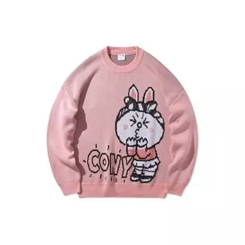 Совместный бренд Li-Ning X Line Friends с принтом кролика Cony, свободный пуловер с круглым вырезом, свитер унисекс, розовый AMBQ046-3 S