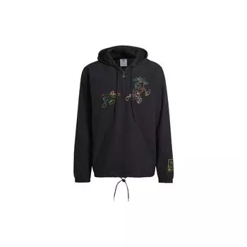 Совместный пуловер Adidas Originals X Disney с молнией на половину длины, большим логотипом и мультяшным животным принтом, куртка с длинными рукавами, мужская куртка, черная HF4929 L