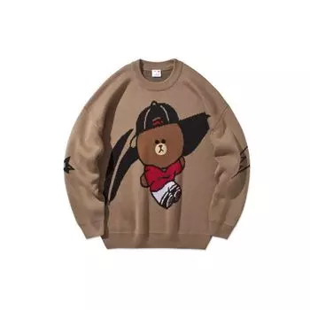Совместный пуловер свободного кроя Li-Ning X Line Friends с круглым вырезом и топами унисекс с принтом бурого медведя Темно-коричневый AMBQ046-1 XL