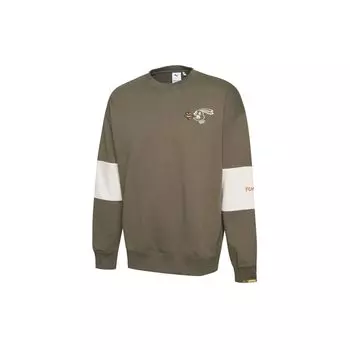 Совместный свитер Puma X Randomevent с круглым вырезом и буквенным логотипом, свитер унисекс, коричнево-оливковый 59666449 XS