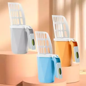 Совок для кошачьего туалета большой емкости со встроенным мусорным баком. Удобная ручка. Легко очищаемый инструмент для кошачьего туалета. серый