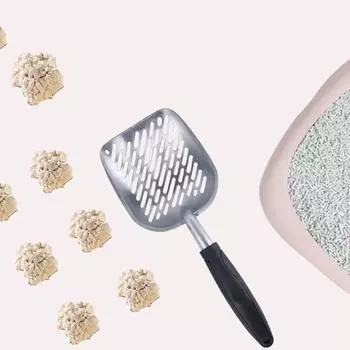 Совок для кошачьего туалета Большой металлический совок для сита для котят с глубокой лопаткой и эргономичной ручкой из прочного твердого алюминия чёрный