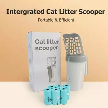 Совок для кошачьего туалета, бытовая интегрированная лопата для кошачьих экскрементов с мусорным мешком, пластиковая лопата для кошачьих экскрементов большой емкости, инструмент для уборки домашних животных