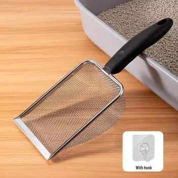 Совок для кошачьего туалета из нержавеющей стали с мелкими отверстиями для минерального песка и удаления мелких отходов Premium Silver