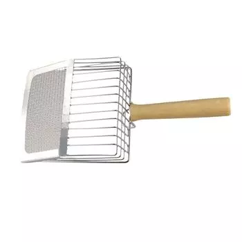 Совок для кошачьего туалета с деревянной ручкой и маленьким отверстием для чистки туалета котят серебряный