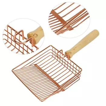 Совок для кошачьего туалета с длинной деревянной ручкой, прочный металлический крючок для подвешивания, легко моется, кошачий металлический совок для домашнего туалета