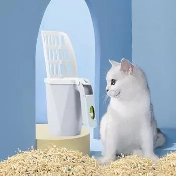 Совок для кошачьего туалета, съемный совок для кошачьего туалета с мусорным мешком, лопата для отходов и контейнер для хранения, портативный инструмент для утилизации кошачьих экскрементов синий