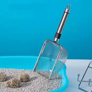 Совок для кошачьего туалета с мелкой сеткой из нержавеющей стали, большой совок с удобной ручкой для домашних животных